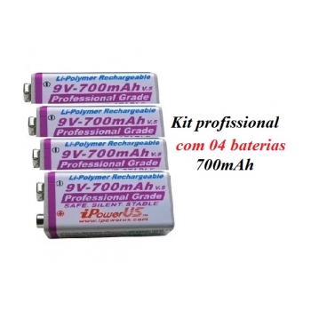 IPOWER 9V/700-4 Bateria recarregável 9v - 700mAh profissional Kit c/04 Baterias