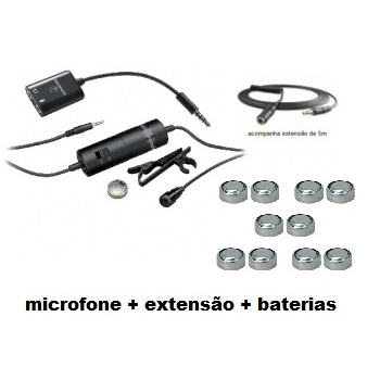 Microfone de lapela com cabo P2 + extensão/bat AUDIO TECHNICA ATR-3350 ISEB