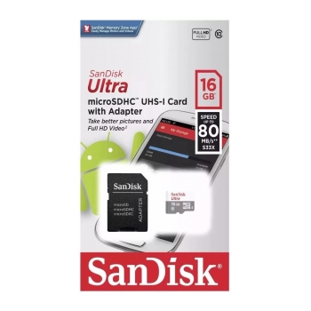 Cartão de memória Micro SDHC C10 80Mb/s Ultra ad SANDISK MSDHC 80MU 16GB