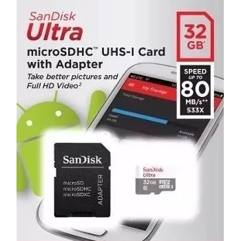SANDISK MSDHC 80MU 32GB Cartão de memória Micro SDHC C10 80Mb/s Ultra ad