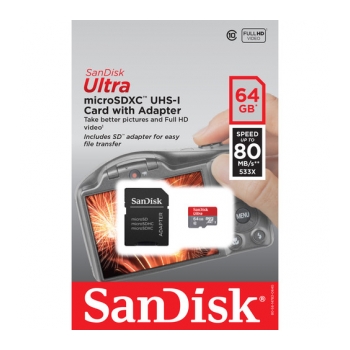 Cartão de memória Micro SDHC C10 80Mb/s Ultra ad SANDISK MSDHC 80MU 64GB