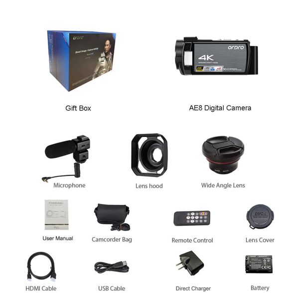 ORDRO HDR-AE8 Filmadora 4K com 1CCD SDHC kit completo - foto 2