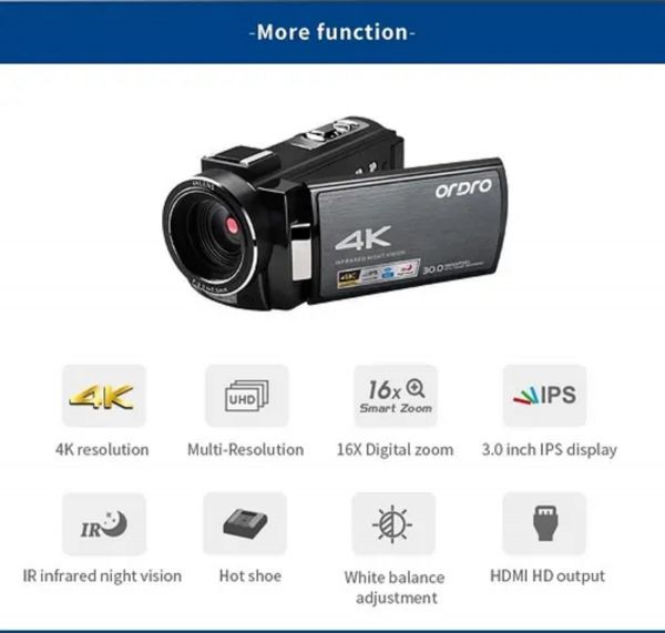 ORDRO HDR-AE8 Filmadora 4K com 1CCD SDHC kit standard - foto 2