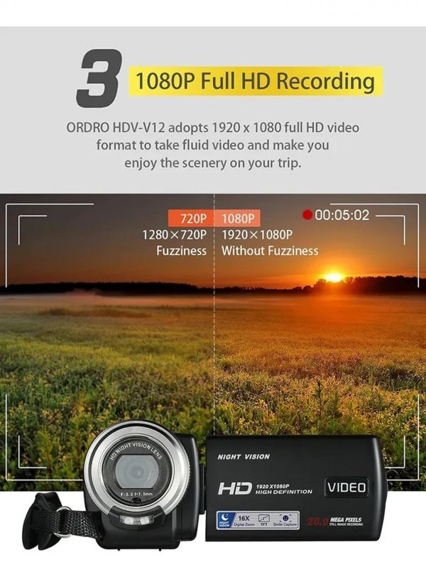 ORDRO HDV-V12 Filmadora HD com 1CCD SDHC - foto 3