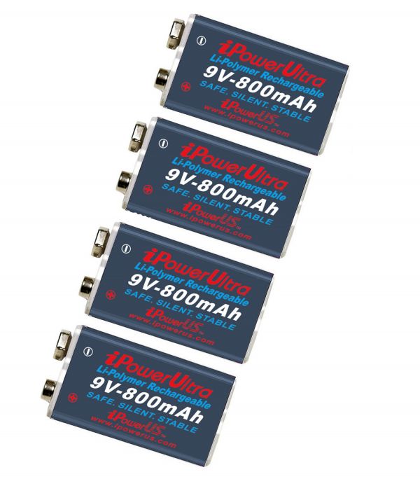 IPOWER 9V/800-4 Bateria recarregável 9v - 800mAh profissional Kit c/04 Baterias