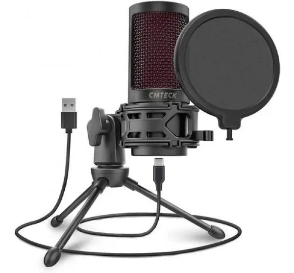 Microfone de mesa com cabo USB para podcast  CMTECK XM-550 