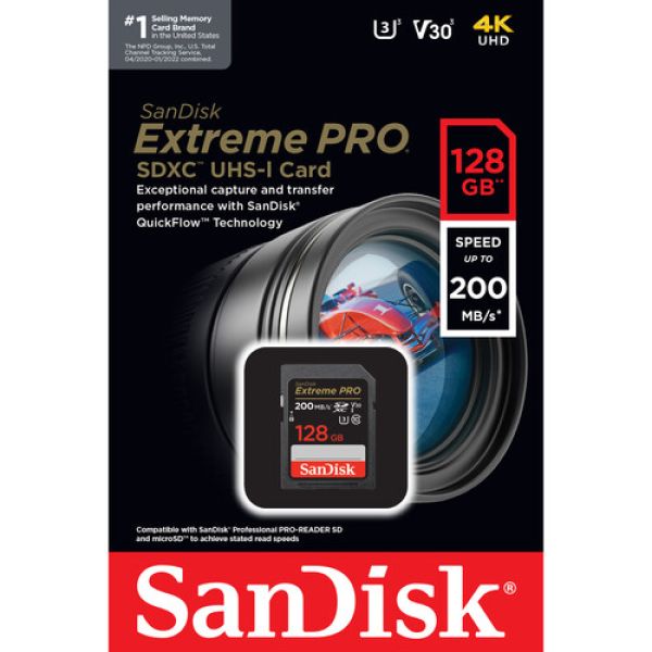 SANDISK SDHC 200M 128GB Cartão de memó SDHC C10 200Mb/s ExtremPro 4K - foto 4