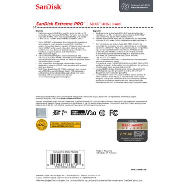 SANDISK SDHC 200M 128GB Cartão de memó SDHC C10 200Mb/s ExtremPro 4K - foto 5