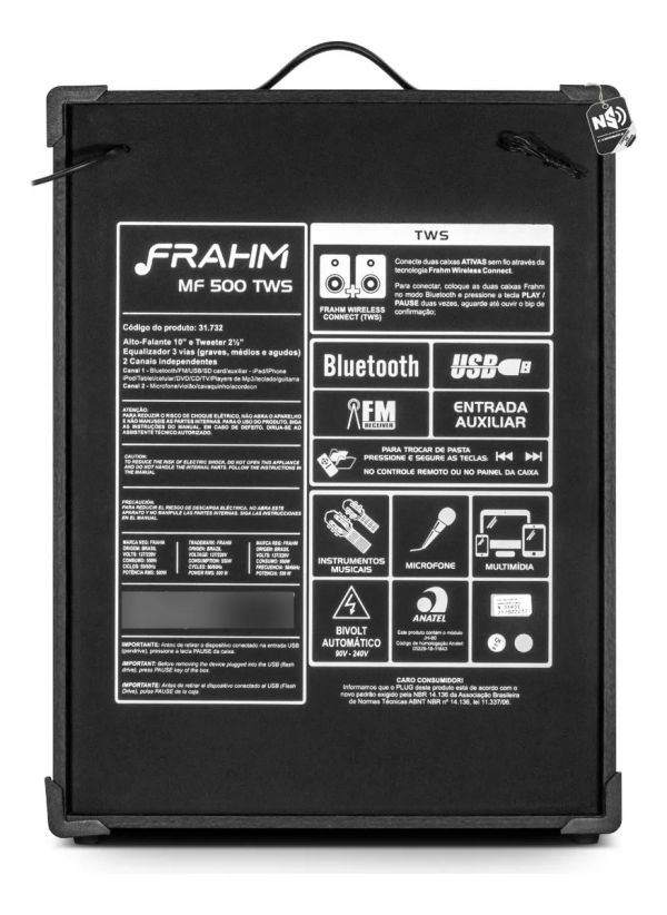 FRAHM MF500 TWS  Caixa de som amplificada multiuso 500w USB/SD/FM  - foto 3