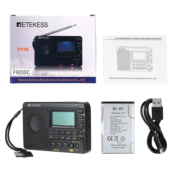RETEKESS V115 Rádio portátil AM FM SW com MP3 Rec Player  - foto 12