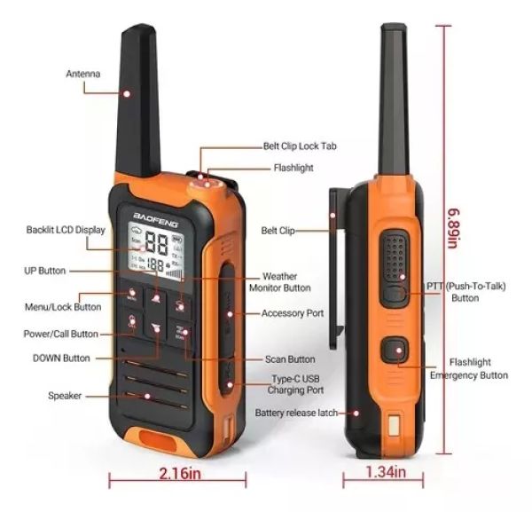 BAOFENG F22-LJ Rádio walkie talkie intercom “par” 22 canais laranja - foto 2