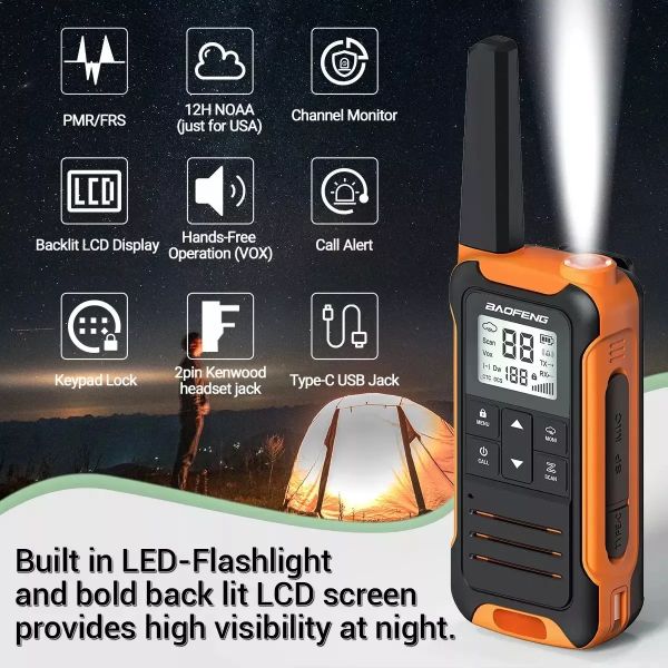 BAOFENG F22-LJ Rádio walkie talkie intercom “par” 22 canais laranja - foto 9