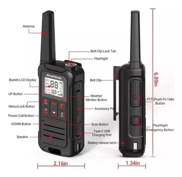 BAOFENG F22-PT Rádio walkie talkie intercom “par” 22 canais preto - foto 2