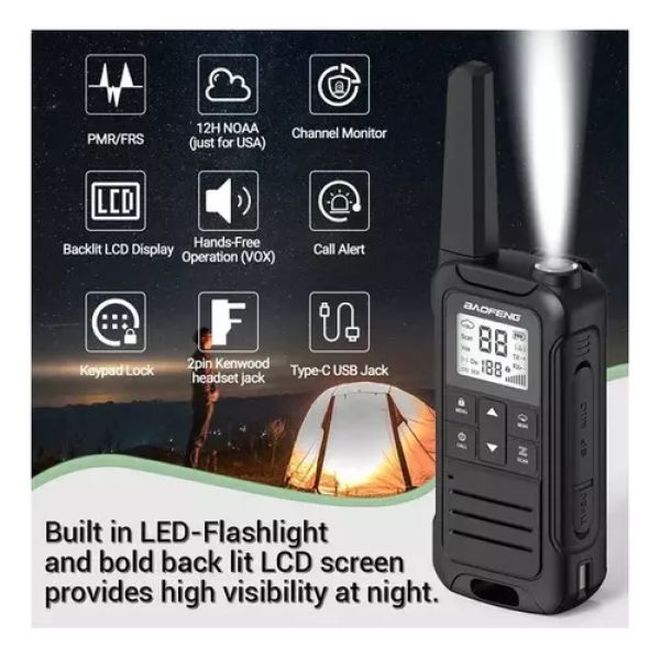 BAOFENG F22-PT Rádio walkie talkie intercom “par” 22 canais preto - foto 7