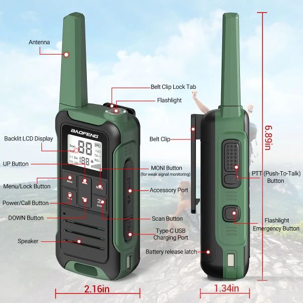 BAOFENG F22-VD Rádio walkie talkie intercom “par” 22 canais verde - foto 2