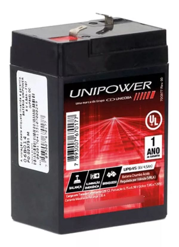 Bateria recarregável selada multi-uso 6v/4.5Ah UNIPOWER UP-645