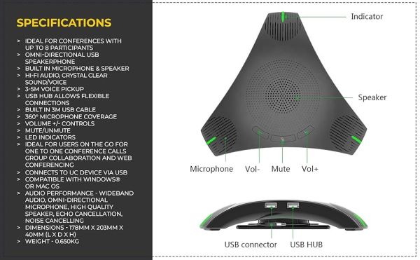 AIBECY AY-380 Microfone de mesa com cabo USB p/conferência viva voz  - foto 12