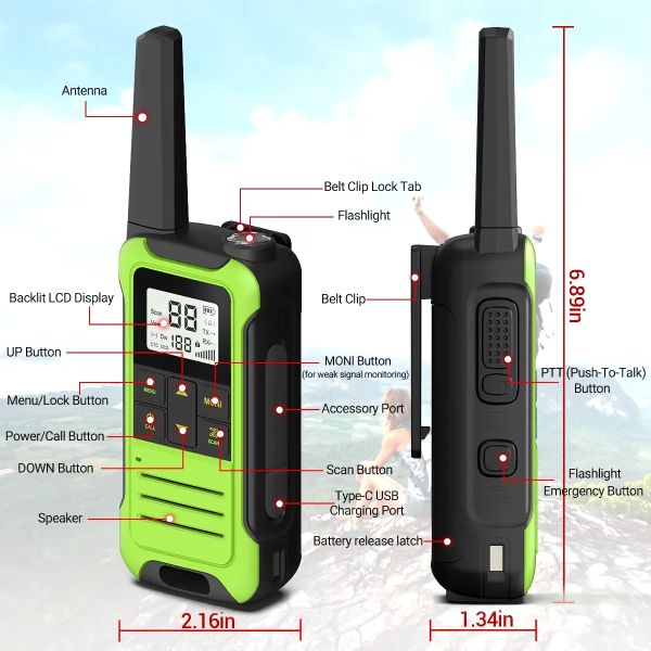 BAOFENG F22-VL Rádio walkie talkie intercom “par” 22 canais verde limão - foto 2