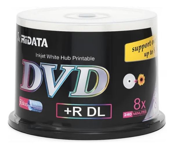 Mídia DVD+R 8.5Gb de 8x printable dual layer - 50un RIDATA DVD+R 8.5GB