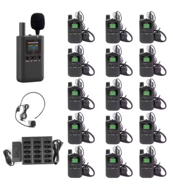 Sistema de visitação tourguide com 15 fones WHISPER WTG-15 