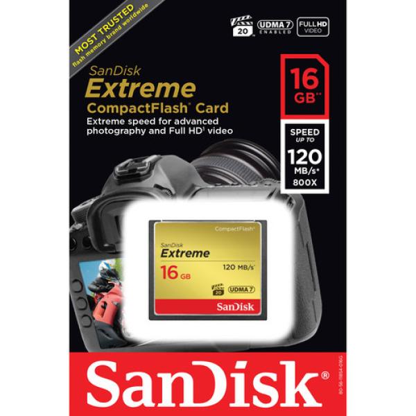 SANDISK CF 800X 16GB Cartão de memór Compactflash Extreme UDMA7 120Mb/s - foto 2